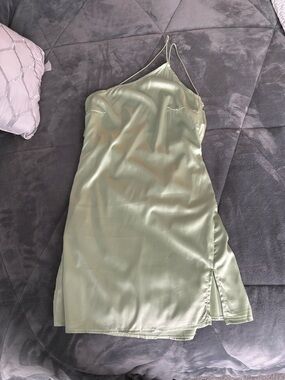 SHEIN Satin Slip Dress in Sage Green with Spaghetti Straps